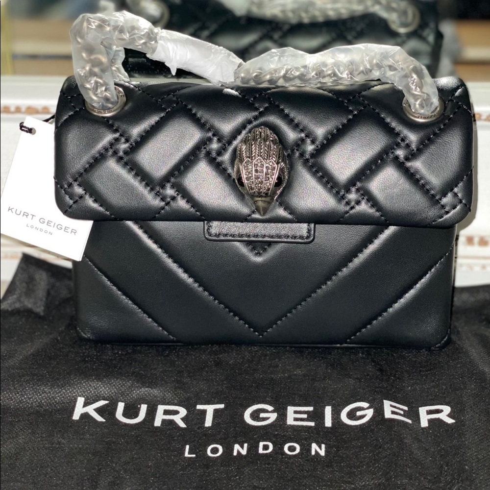 Kurt Geiger London Mini Kensington Quilted Black Leather Crossbody Bag